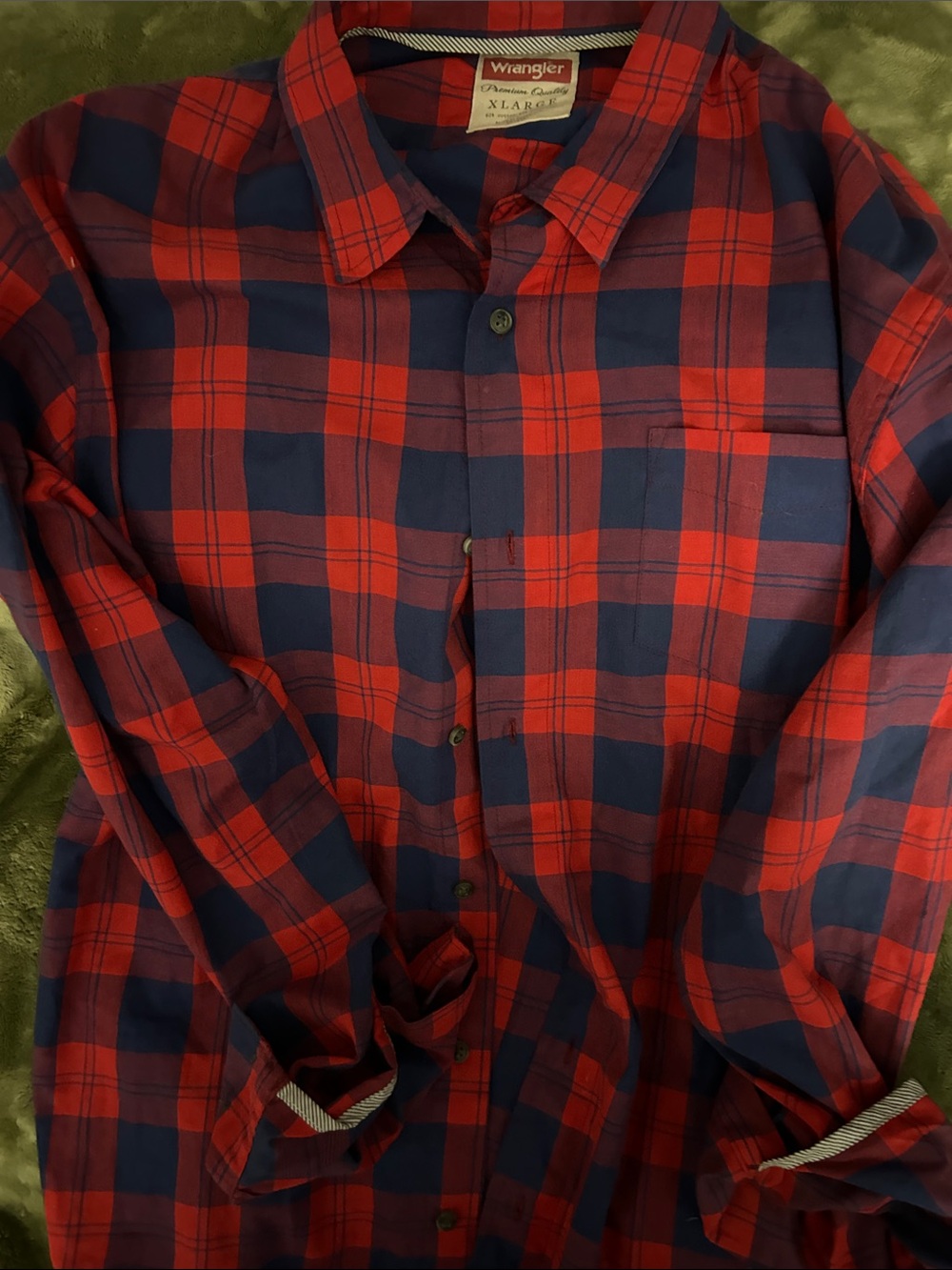 Wrangler Red and Navy Plaid Button-Down Shirt
